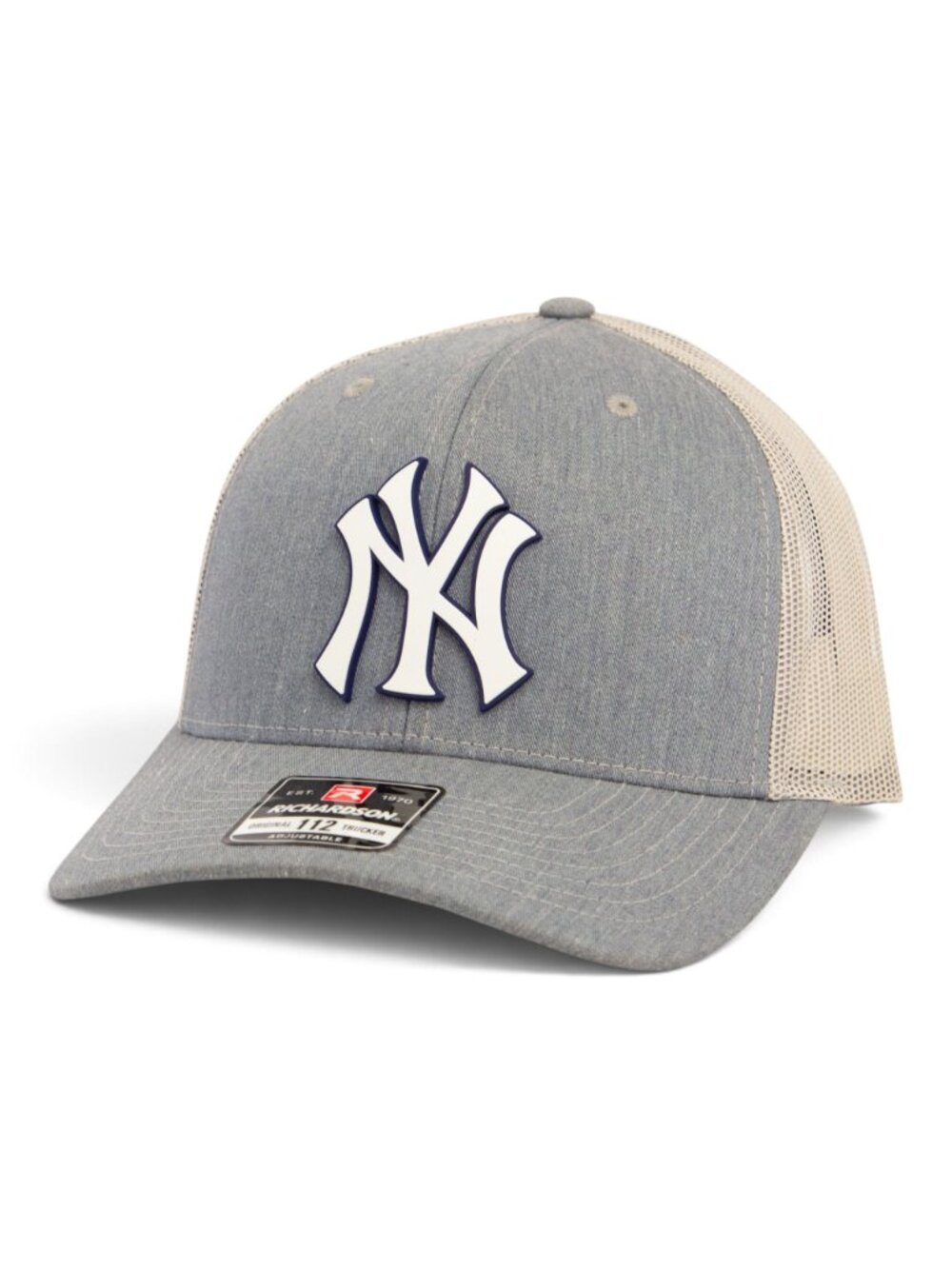 New York Yankees NY White 3D Snapback Trucker Hat- Heather Grey/ Light Grey
